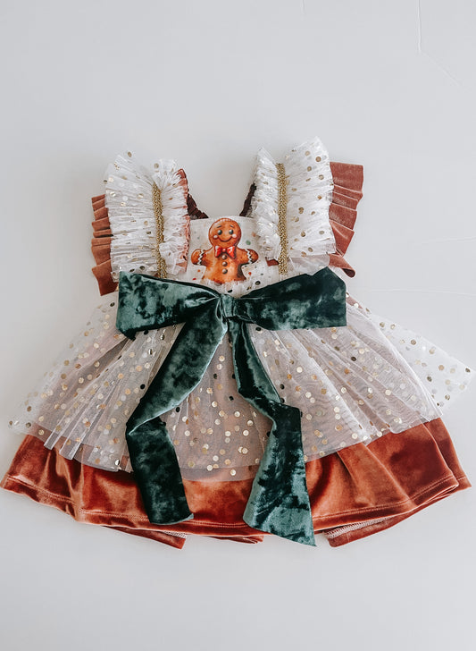 Gingerbread Christmas Dress// Girls Tulle Holiday dress